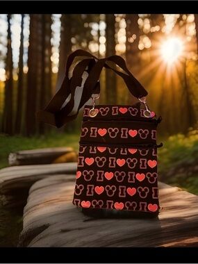 Disney I Love Mickey Mouse Hearts Adjustable Crossbody Passport Shoulder Travel